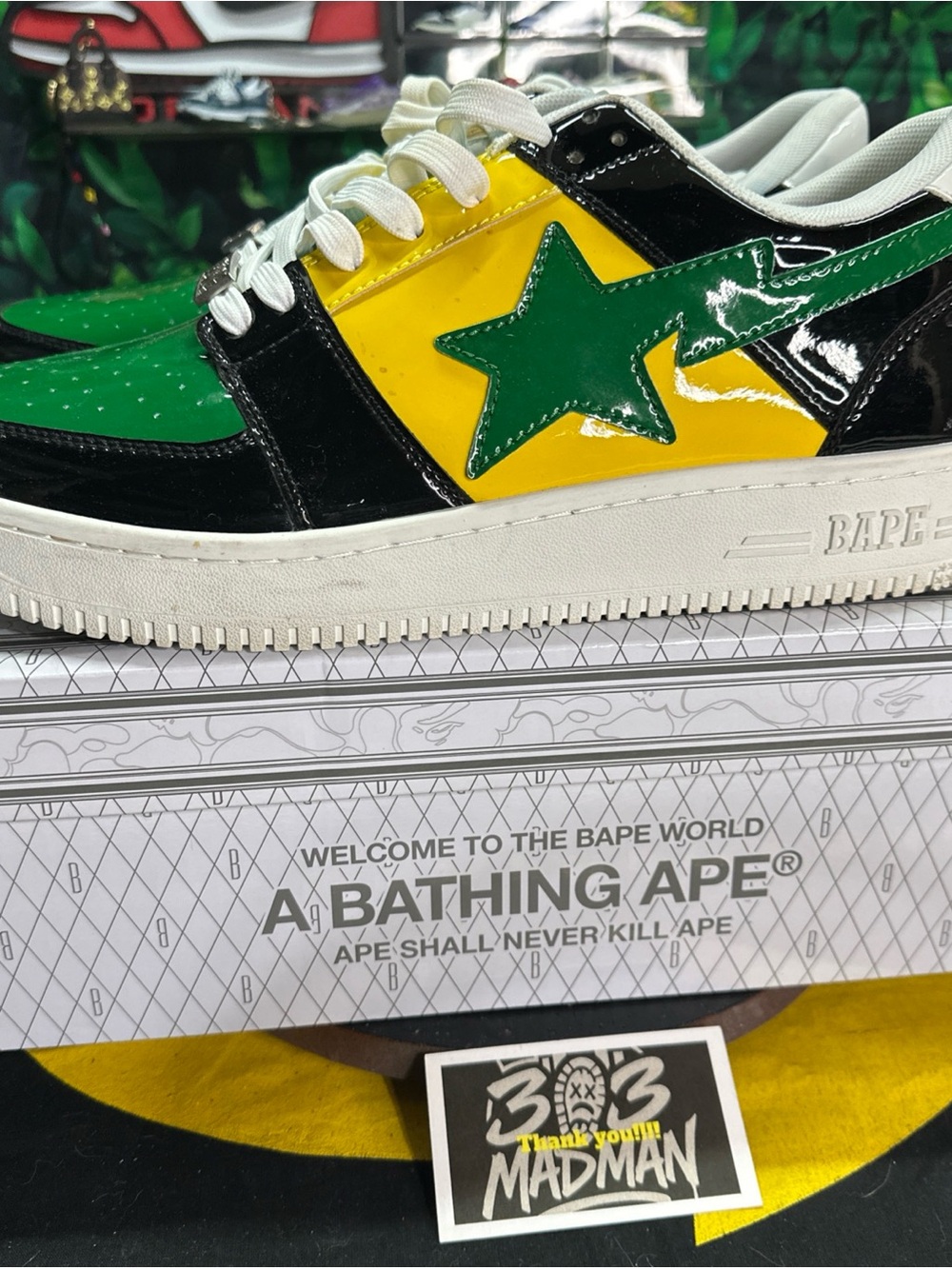 A Bathing Ape Bapesta Footsoldier Low Black,Yellow, Green  Size 13M